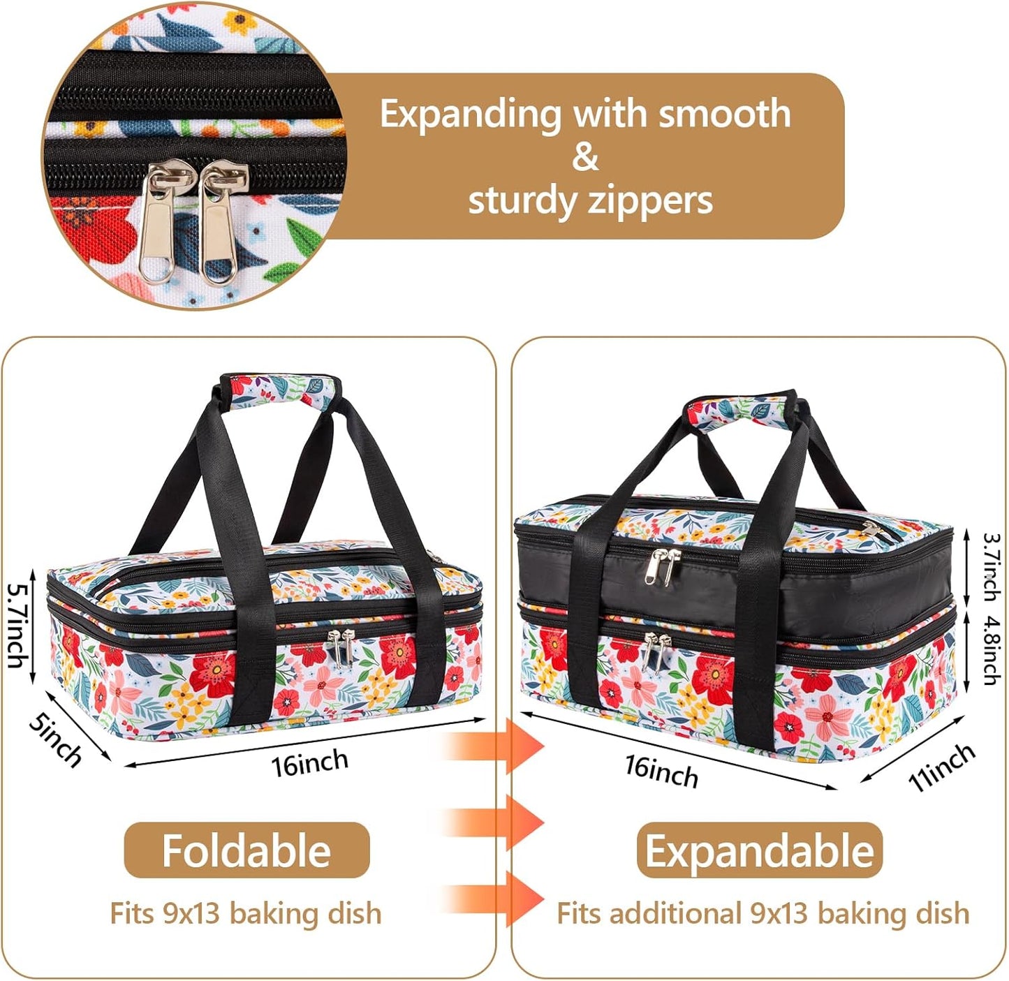 Pioneer Woman Double Decker Casserole Carrier - Expandable, Leakproof Thermal Tote for Potluck & Travel