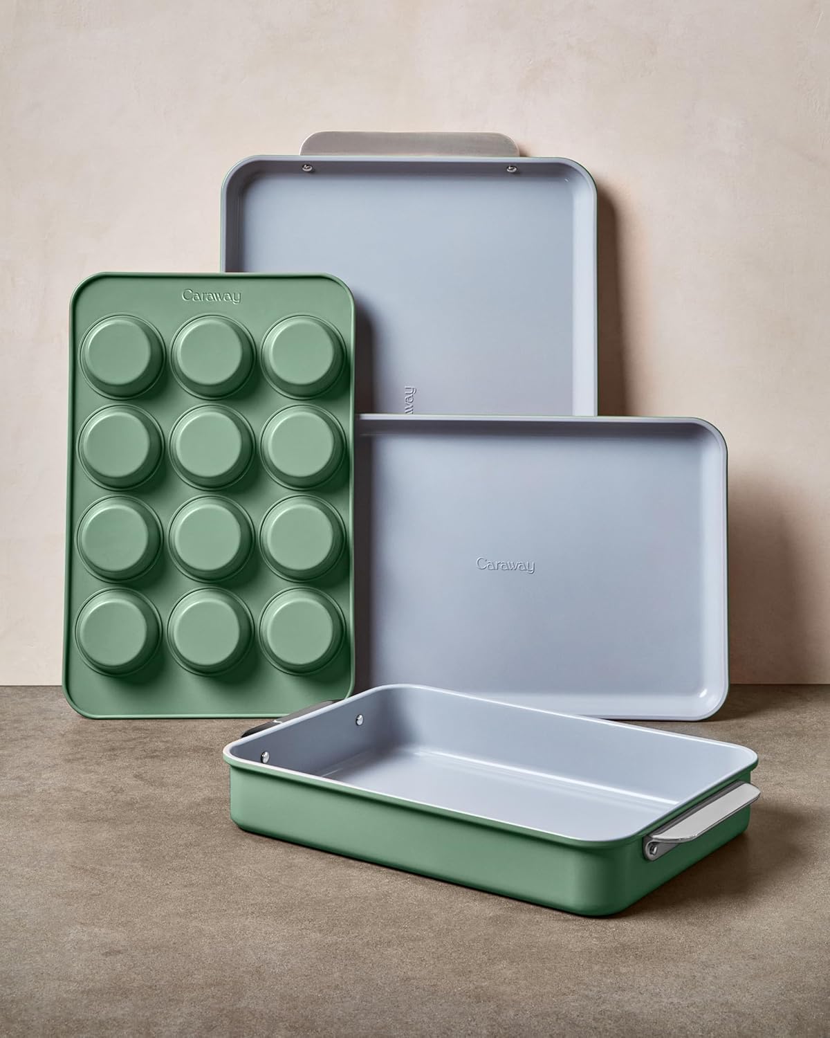 Caraway Nonstick Baking Pan Set | 2x 9" x 6.5" & 1x 9" x 13" - Non-Toxic, PTFE & PFOA Free - Gray Aluminized Steel