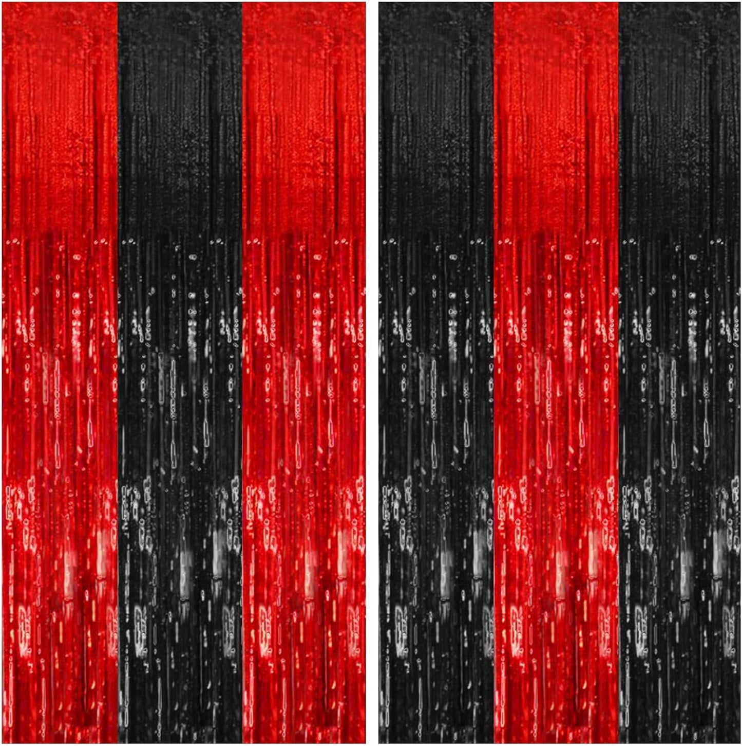 Regine Switzerland 2 Pack Tinsel Curtain Backdrop | Black & Red Party Decorations for Halloween & Events