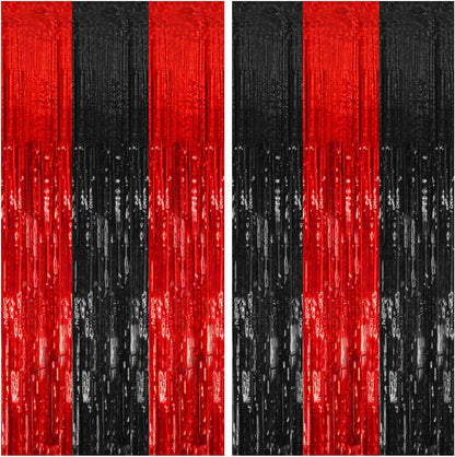 Regine Switzerland 2 Pack Tinsel Curtain Backdrop | Black & Red Party Decorations for Halloween & Events