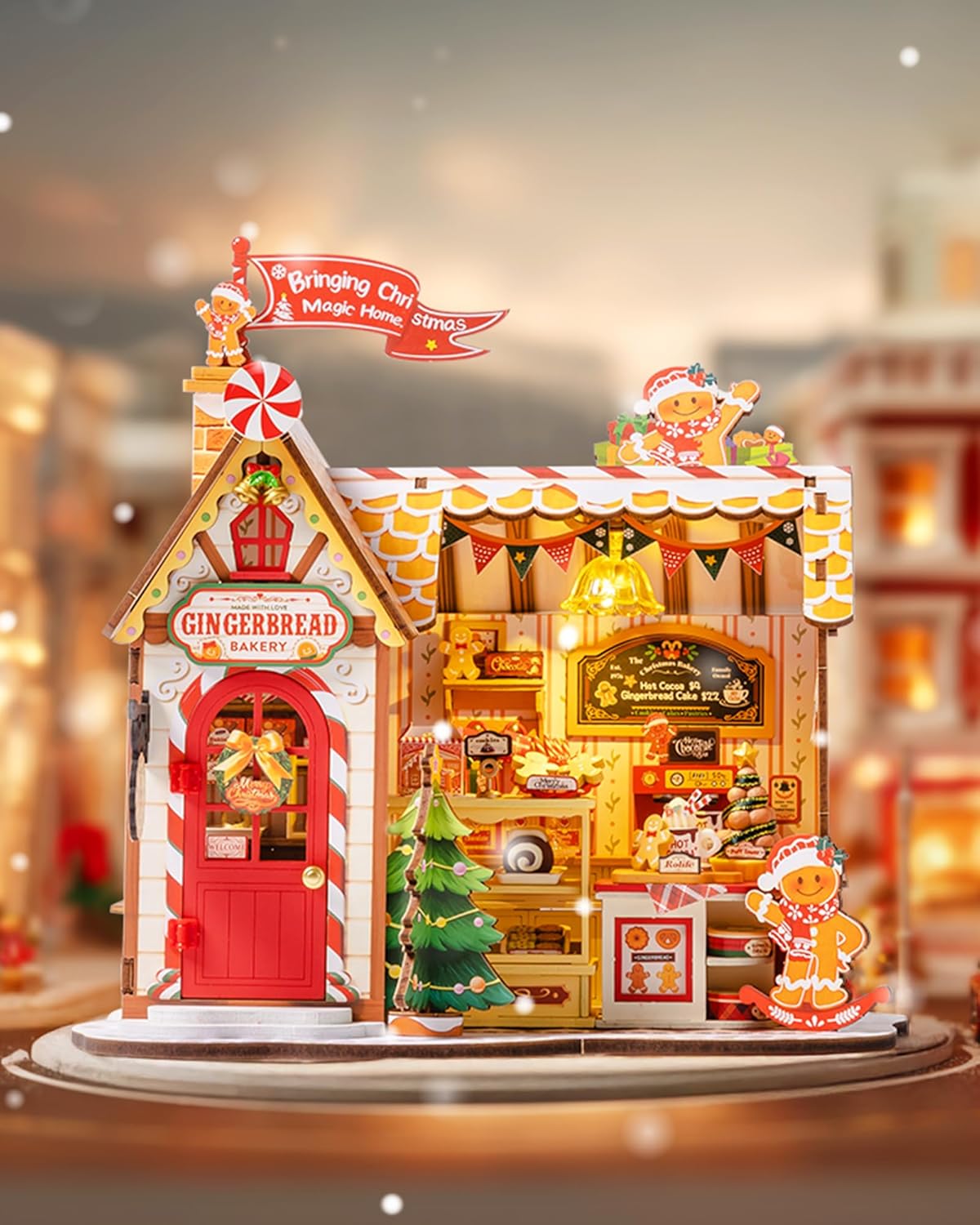 ROBOTIME Miniature House Kit - DIY Tiny Gingerbread Dollhouse for Family Gifts | Perfect for Halloween & Christmas