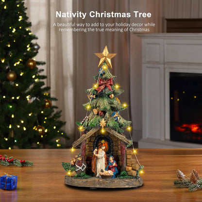 VISFLAIR 12'' Lighted Christmas Nativity Scene - Musical Holy Family Figurines with LED Lights