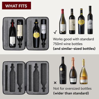 Wine Travel Suitcase for 4 Standard Wine Bottles - 360-degree All-around Protection Bottle Luggage for Airplane, Car, Outdoor Carrying - Impact Resist, Sturdy, Waterproof Wine Bottle Protector Case