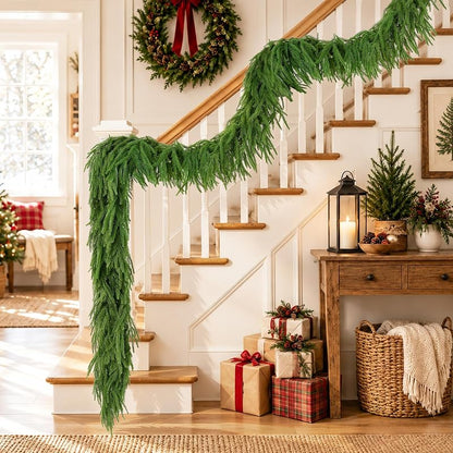 4Pcs 9Ft Christmas Norfolk Pine Garland - Faux Greenery for Mantle (Variation: 4+9 FT)