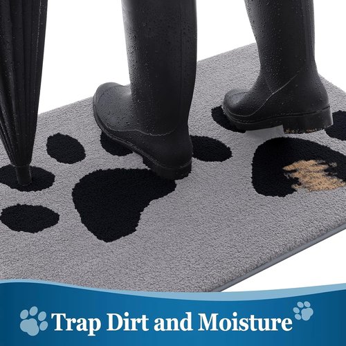 Buganda Dog Door Mat - Absorbent Mud Trapper for Indoor Use | Non-Slip, Washable, Grey (48x30 Inches)