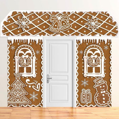 HunnmingRe Christmas Gingerbread House Decorations - 3 Pcs Door Covers & Backdrop | Snowflakes Style