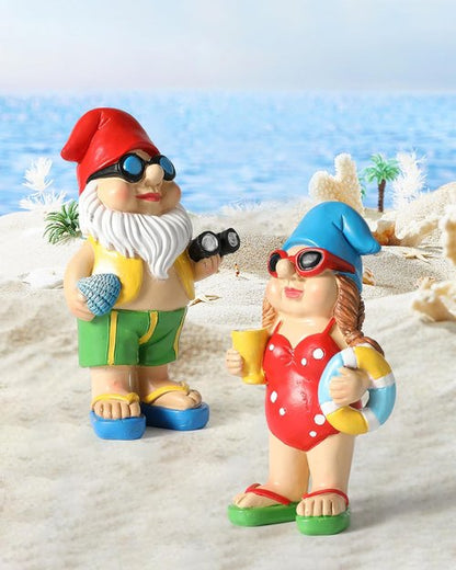 iStatue Beach Gnomes - Fun Resin Table Top Decorations with Swim Rings & Sunglasses | Set of 2 for Home & Garden