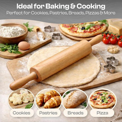 Classic Beech Wood Rolling Pin by [Brand Name] - 17.6 Inch Ergonomic Dough Roller for Baking Pizza, Pastry, and Cookies