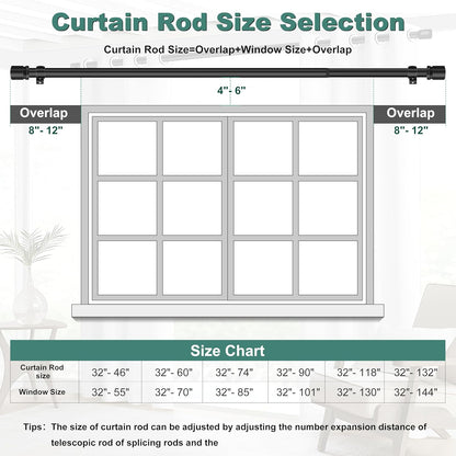 Ottsuls Curtain Rods - Adjustable 32-46 Inches | Heavy Duty Black Metal Set with Brackets