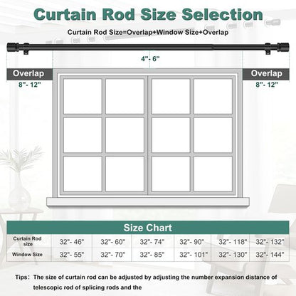 Ottsuls Curtain Rods for Windows, 32 to 46 or 58 Inches Max Adjustable Length, 1 Inch Diameter, Black Decorative Curtain Rod Set, Rustproof Heavy Duty Metal Pole with Brackets