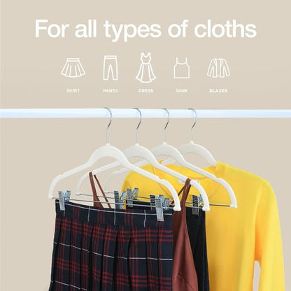 Home-it Velvet Hangers with Clips - 10 Pack Ivory Space-Saving No Slip Hangers for Pants, Skirts & Dresses