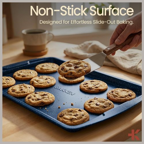 BAKKEN Nonstick Baking Pan Set - Blue Marble Coating, Commercial Grade Carbon Steel | Oven Safe Up to 450°F, Set of 6
