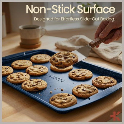 BAKKEN Nonstick Baking Pan Set - Blue Marble Coating, Commercial Grade Carbon Steel | Oven Safe Up to 450°F, Set of 6