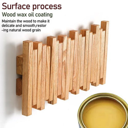 GOGREEBELL Hardwood Wall Mounted Piano Coat Rack| Coat Rack Wall Mount | Flip Down Wall Hook Rack 4 Hooks| Entryway Wall Storage with Hooks,Made of Oak.Hook to Hook 3.54 inch spacing