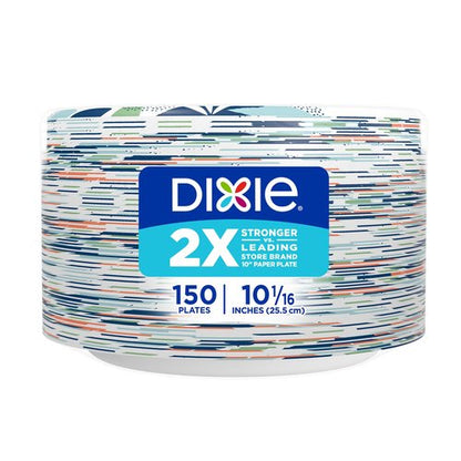 Dixie Large Paper Plates, 10 Inch, 150 Count, 2X Stronger*, Microwave-Safe, Soak-Proof, Cut Resistant, Disposable Plates For Everyday Breakfast, Lunch, & Dinner Meals