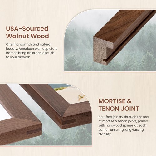 11x14 Picture Frame, Solid Walnut Wood 11"x14" Photo Frame, 11 x 14 Wood Frame for Wall, Tempered Glass, 11x14 Frame with Mat for 8x10,Rustic Walnut Frame 11 by 14, 3 Pack