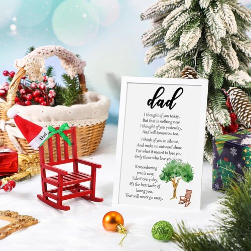 Hoolerry Christmas In Heaven Memorial Sign - Cardinal Wooden Remembrance Ornament for Dad | Miniature Rocking Chair with Santa Hat