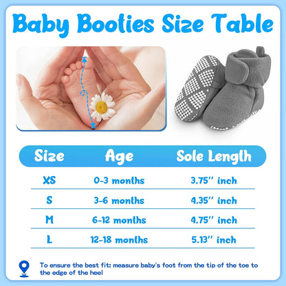 Pro Goleem Fleece Baby Booties - Warm Cozy Slippers | Non-Slip Adjustable Newborn Shoes for Boys & Girls