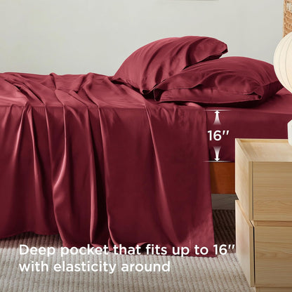 Bedsure Cooling Sheets - Twin XL Bamboo Rayon | Breathable & Soft Hotel Luxury Bedding, Burgundy