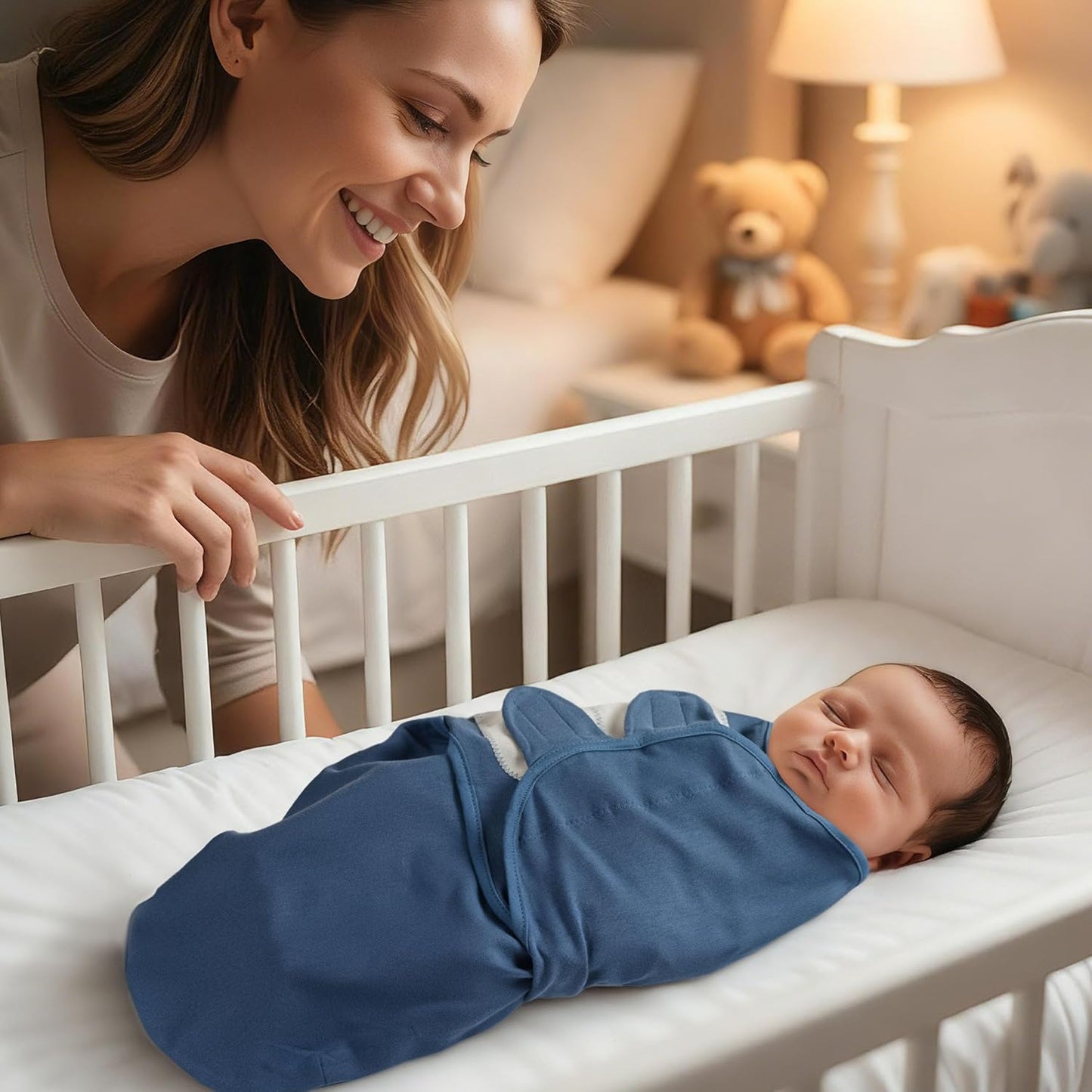 Skiennix Baby Swaddles - Organic Cotton Soft & Snug Velcro Sleep Sack for Newborns | 0-3 Months, 2-Pack Blue Dinosaur