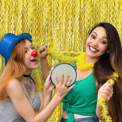 Skiennix Gold Fringe Curtain Backdrop - Tinsel Streamers for Birthday & Graduation Parties | 2 Pack