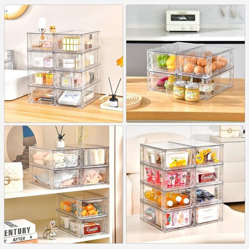 Clemate 6-Pack Clear Pantry Organizers - Stackable Kitchen Storage Bins with Handles for Easy Assembly