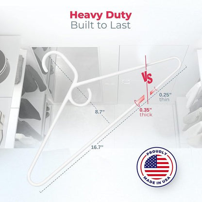 Made in USA Heavy Duty Plastic Clothes Hangers - Strong, Thick Hangers for Jackets & Coats | 18-Pack Black