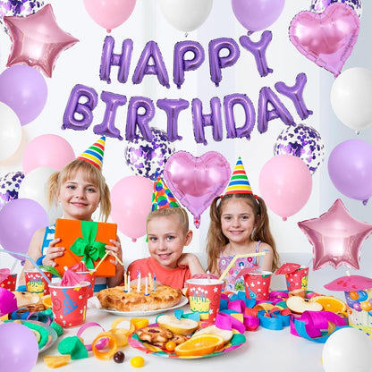 Regine Switzerland Pink & Purple Birthday Decorations - Balloons, Banner & Confetti Set for Parties