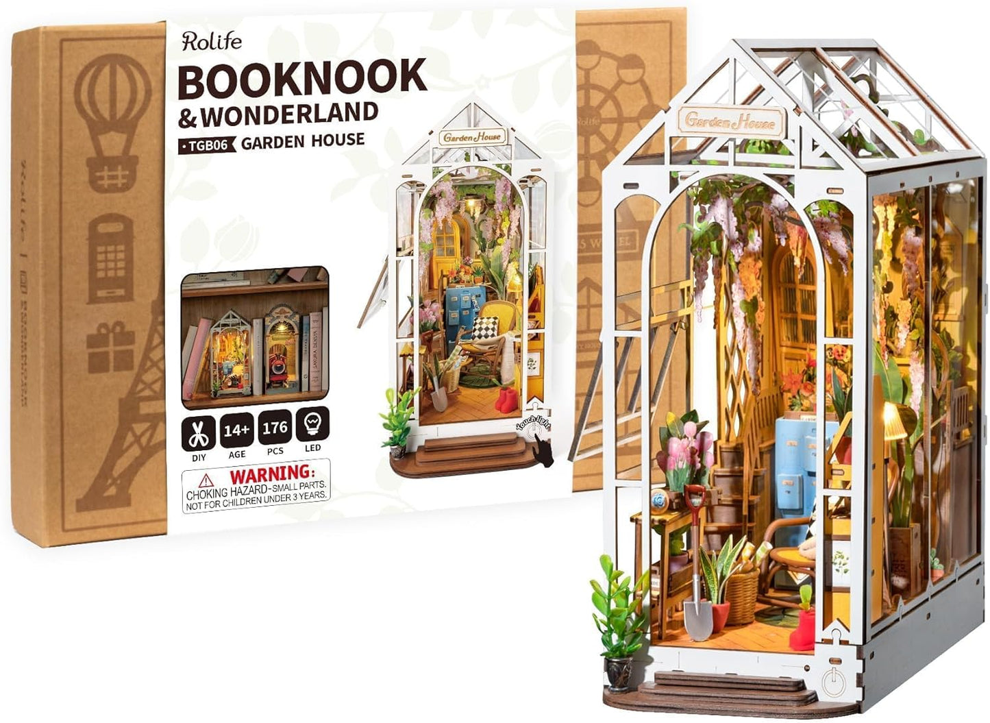Rolife DIY Book Nook Kit - Garden House Bookshelf Insert | 3D Puzzle Room Decor for All Ages