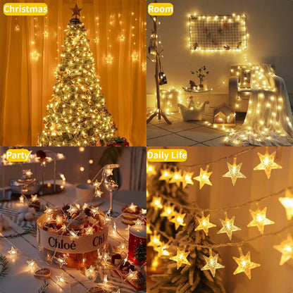 Star String Lights - 50 LED Twinkle Lights | 17 ft Battery Operated Fairy Lights for Kids' Bedroom & Wedding Decor, Warm White