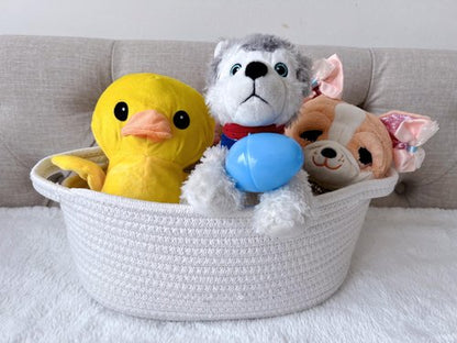 GiftExpress White Woven Easter Basket - 13" x 8" x 5" Cotton Rope Organizing Baskets with Handle for Baby Items or Cat & Dog Toys - Cute Soft Gift Basket Bin w/ Handles for Wicker Storage