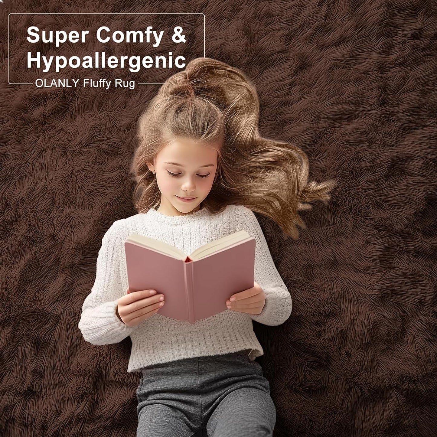 OLANLY Area Rugs - Soft, Fluffy Shaggy Indoor Carpet for Living Room & Bedroom | Machine Washable, 6x7 ft