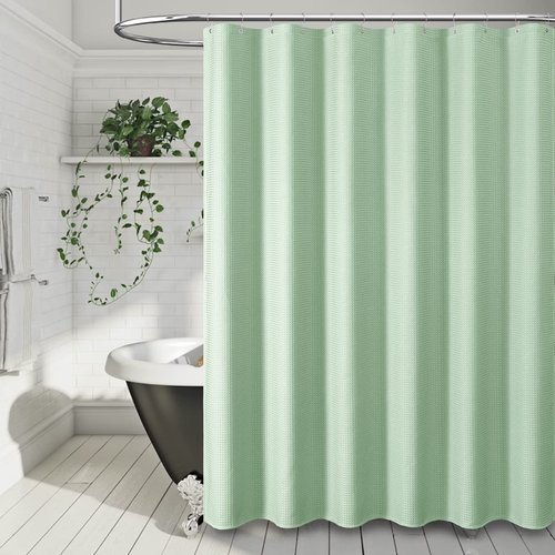 Dynamene Extra Long Shower Curtain - 96 Inch Long Waffle Weave Weighted Thick Cloth Bathroom Shower Curtain, Neutral Heavy Duty Hotel Bath Curtain Set with 12 Plastic Hooks,72x96, Mint Green