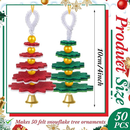 Hollowfly 50-Piece Felt Christmas Ornament Craft Kit - DIY Holiday Ornaments, Easy to Assemble, Includes Instructions (Variation: 50)