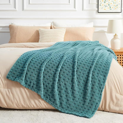 Newcosplay 3D Waffle Checkered Flannel Queen Blanket - Light Teal 90x90