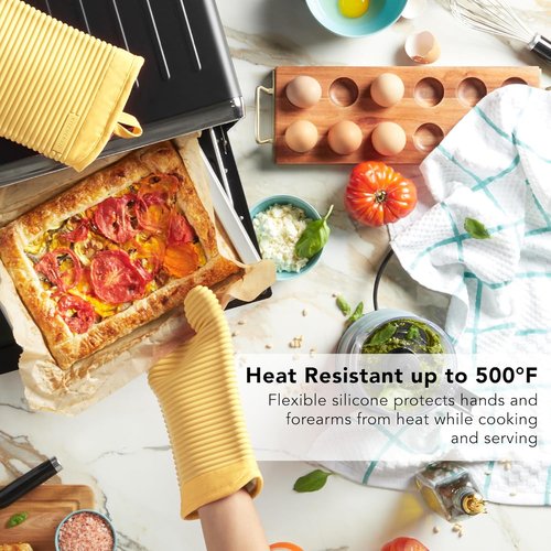 KitchenAid Ribbed Soft Silicone Oven Mitt Set - 2-Pack, 7.5"x13", Butter Yellow for Ultimate Heat Protection
