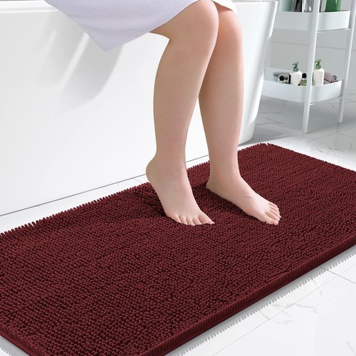 OLANLY Bathroom Rugs 47x24, Extra Soft Absorbent Chenille Bath Rugs, Rubber Backing Quick Dry, Machine Washable Bath Mats for Bathroom Floor, Tub and Shower, Home Decor Accessories, Andorra Red-Brown