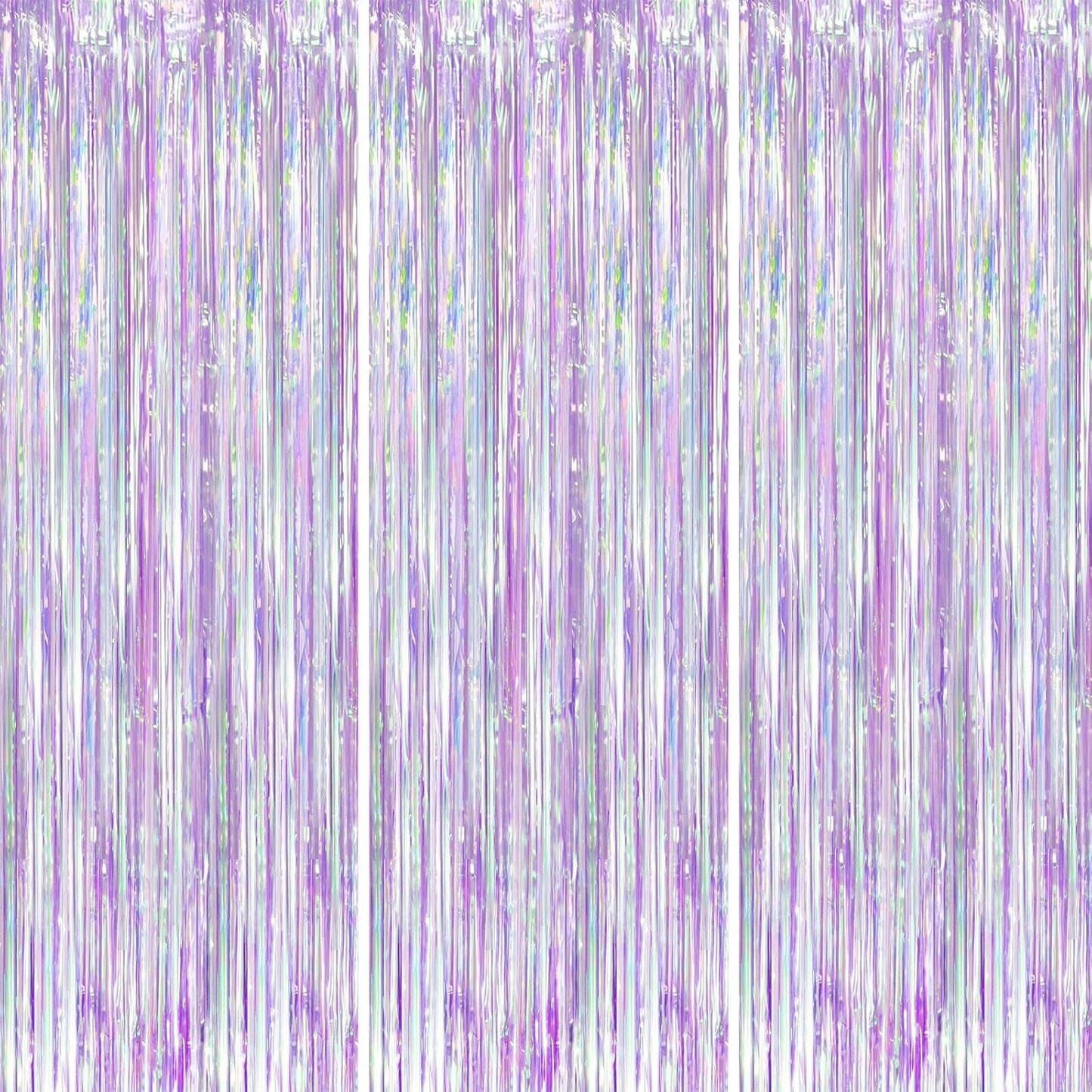 Voircoloria Iridescent Party Backdrop - 3 Pack Transparent Tinsel Foil Streamers | 3.3x8.2ft for Birthday & Weddings