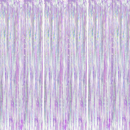 Voircoloria Iridescent Party Backdrop - 3 Pack Transparent Tinsel Foil Streamers | 3.3x8.2ft for Birthday & Weddings