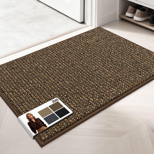 JSEI Dirt Trapper Door Mat 20"x32" Non-Slip Washable Entrance Mat, Dog Doormats, Absorbent & Fade-Resistant Floor Mats, Low Profile Welcome Mats for Entryway, Front Door, and Inside Entrance, Brwon