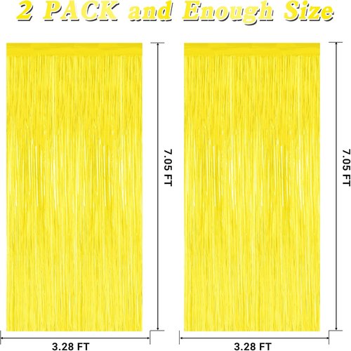 Backdrop Curtains by [Brand Name] - 2 Pack Metallic Foil Tinsel Fringe | Yellow 3.28 FT x 7.05 FT Party Decorations