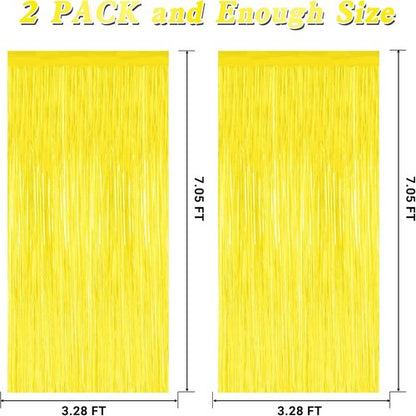 Backdrop Curtains by [Brand Name] - 2 Pack Metallic Foil Tinsel Fringe | Yellow 3.28 FT x 7.05 FT Party Decorations