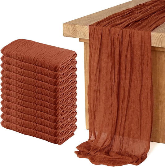 Skiennix Cheesecloth Table Runner - Boho Romantic Wedding Decor | 12 Pack, 35" x 118", Terracotta