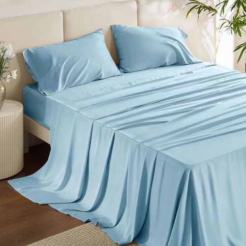 Bedsure King Size Sheets Set - Cooling Bamboo Rayon Sheets for Hot Sleepers | Breathable & Soft, Aqua