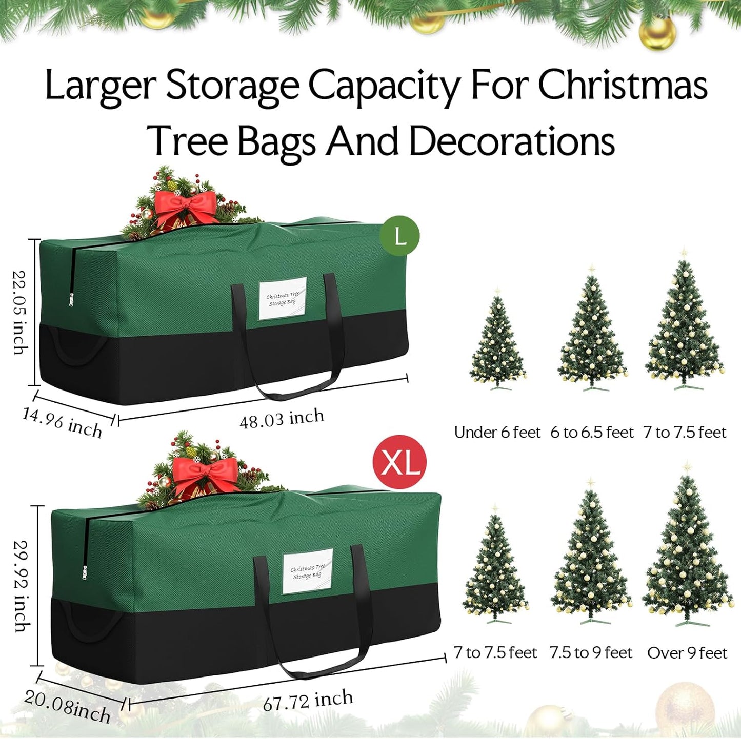 Skiennix Christmas Tree Storage Bag - Fits Up to 8 Ft Tall Trees | Heavy-Duty 600D Oxford Material, Dampproof with Reinforced Handles & Dual Zipper