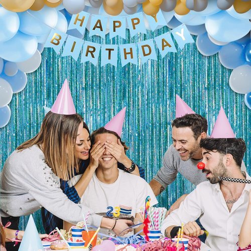 Crosize Laser Blue Foil Fringe Curtains - 3 Pack Tinsel Backdrop for Parties & Birthdays | 3.3 x 9.9 ft