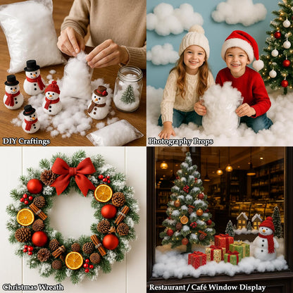 Skiennix Christmas Fake Snow Decor - Fluffy Flame Resistant Indoor Cotton Snow Blanket | 5.6oz for Holiday Crafts & Decorations