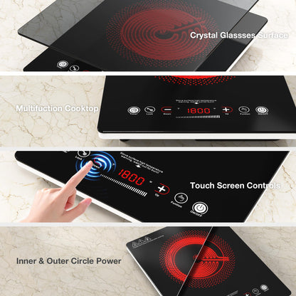 VBGK Single Burner Electric Cooktop,110V 1800W Electric Stove Top with LED Touch Control,Single electric burner 9 Power Levels, 4 hTimer, Safety Lock,Overheat protection