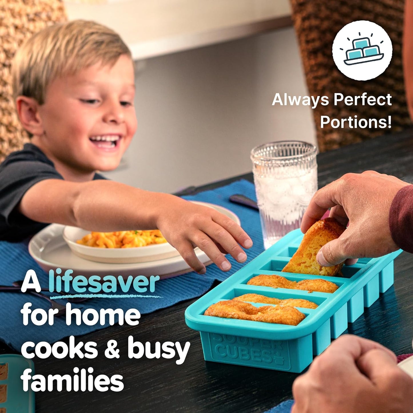 Souper Cubes Silicone Freezer Molds - Meal Prep Gift Set with 2 Tbsp, 1/2, 1 & 2 Cup Trays - Aqua