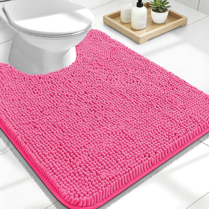 OLANLY U-Shaped Toilet Rug - Extra Soft Chenille, Quick-Dry, Non-Slip Bath Mat | 24x20, Hot Pink